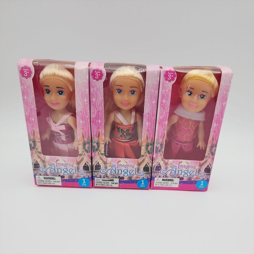 Ser Of 3 Imagine Angel‎ Dolls Toys 4 Inch Blonde Pink Dress Brown Red Dress